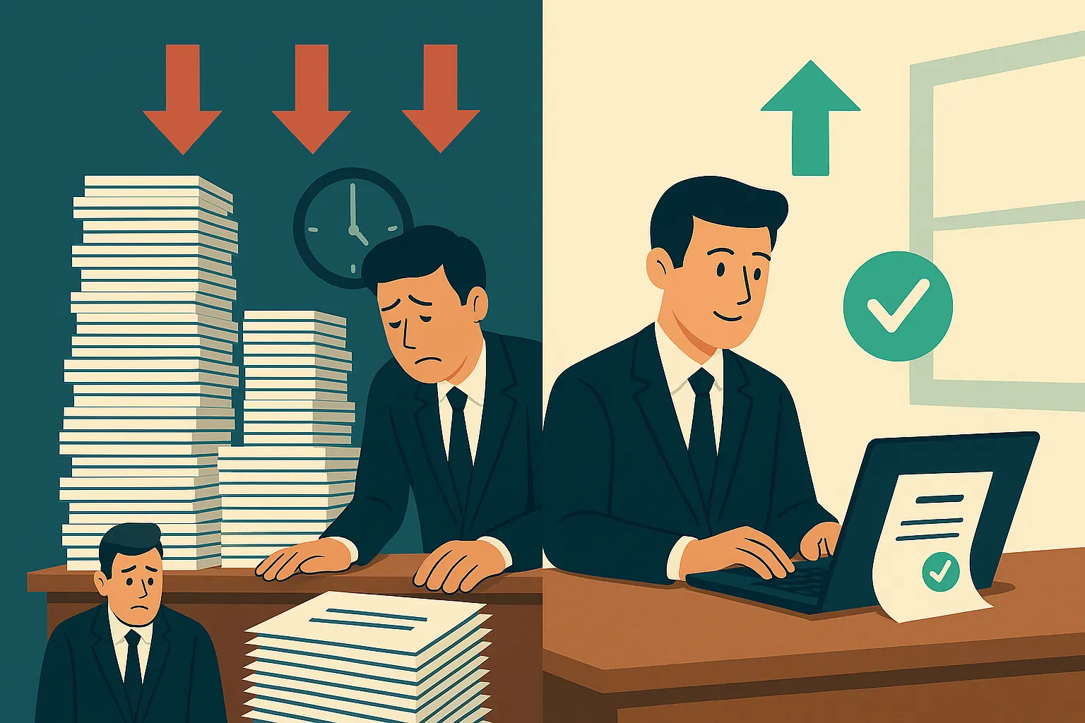 Domino pieces labelled with common manual billing risks illustrating the cascade of problems that legal software can prevent.